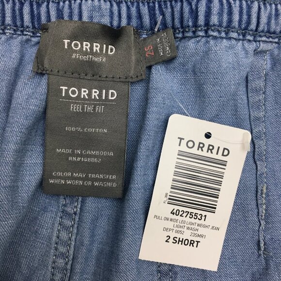 NEW Torrid Wide Leg Jeans Pull On Light Wash Elastic Waist size 2X length 27" - Picture 4 of 9